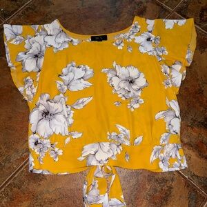 BCX Yellow Gold Crop Tie Front Blouse